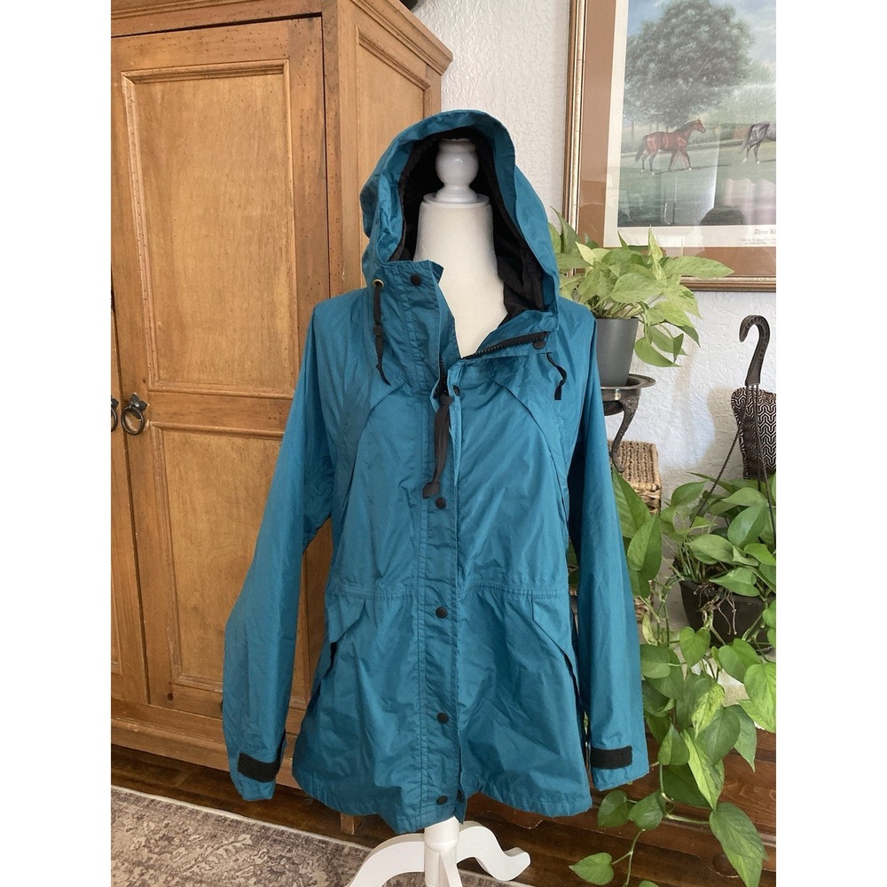 REI Women's Gore-Tex Hooded Wind/Rain Jacket Teal USA • Size 12 - Vintage